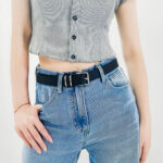 Men's And Women's Belts Simple Casual Retro Belt Metal Square Silver Button-head Fashion Collocation