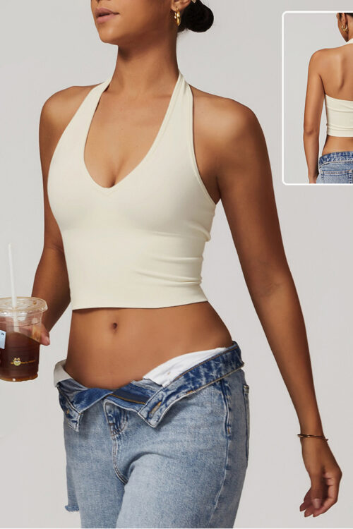 Women’s Halter Cropped Top Beauty Back Yoga Bra Seamless Fitness Sports Vest